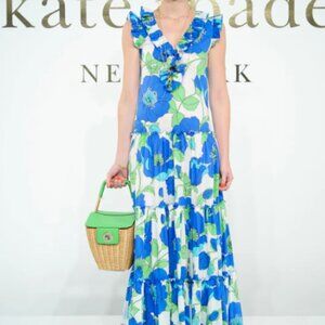 Kate Spade Maxi Blue Floral Cotton Dress Size 00